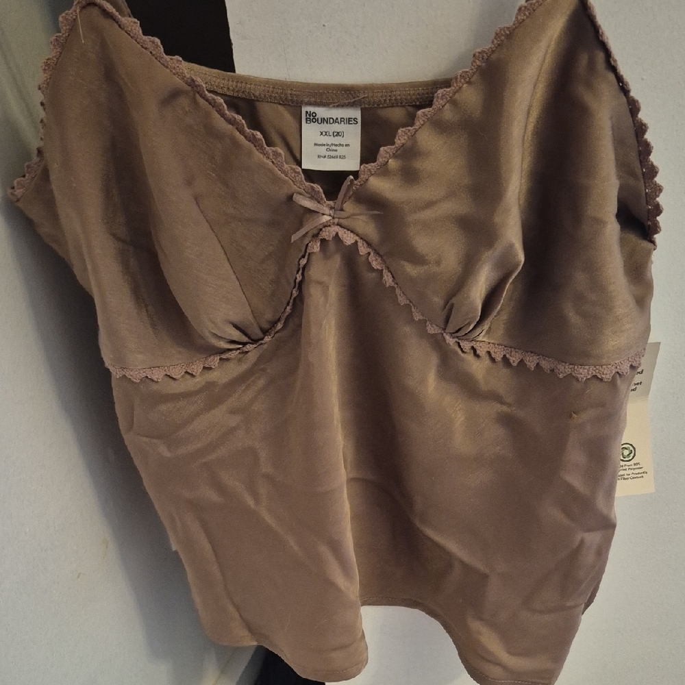 No Boundaries Taupe Satin Lace-Trim Camisole